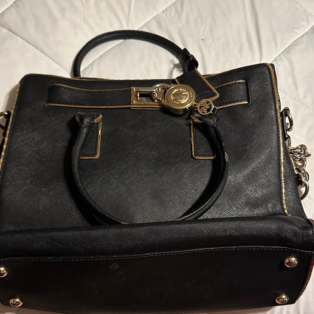 MICHAEL Michael Kors Black and Gold Satchel